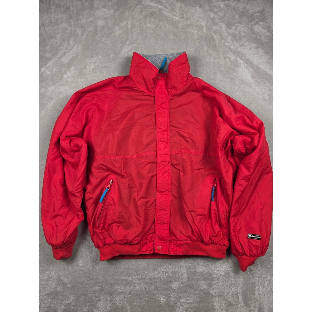 Vintage Helly Hansen Bomber Jacket Mens XL Red Fleece Lined Full Zip